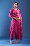 Buy_Samyukta Singhania_Purple Chanderi Cotton Embroidery, Cut Work Round Neck Chikankari Kurta Set _at_Aza_Fashions