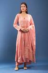 Buy_Samyukta Singhania_Peach Chanderi Cotton Embroidery Round Neck Chikankari Kurta Set _at_Aza_Fashions