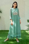 Buy_Naaz By Noor_Blue Cotton, Organza, Chanderi Thread Work, 3d Embroidered Kurta And Palazzo Set _at_Aza_Fashions