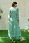 Shop_Naaz By Noor_Blue Cotton, Organza, Chanderi Thread Work, 3d Embroidered Kurta And Palazzo Set _at_Aza_Fashions
