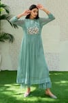 Naaz By Noor_Blue Cotton, Organza, Chanderi Thread Work, 3d Embroidered Kurta And Palazzo Set _Online_at_Aza_Fashions