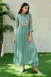 Buy_Naaz By Noor_Blue Cotton, Organza, Chanderi Thread Work, 3d Embroidered Kurta And Palazzo Set _Online_at_Aza_Fashions