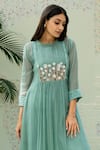 Naaz By Noor_Blue Cotton, Organza, Chanderi Thread Work, 3d Embroidered Kurta And Palazzo Set _at_Aza_Fashions