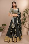 Buy_Samyukta Singhania_Black Cotton, Silk Gota Patti Boat Neck Embroidered Lehenga Set _at_Aza_Fashions