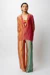 Forty Four_Multi Color Satin V-neck Printed Breeze Co-ord Set _at_Aza_Fashions