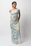 Buy_Forty Four_Blue Satin Halter Neck, Allure Backless Resort Gown _Online_at_Aza_Fashions