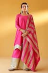 Buy_Palak & Mehak_Pink Chanderi Zari Round Neck Rani Kurta Sharara Set _at_Aza_Fashions