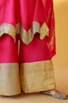 Palak & Mehak_Pink Chanderi Zari Round Neck Rani Kurta Sharara Set _at_Aza_Fashions