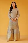 Buy_Palak & Mehak_Gray Chanderi Zari Round Neck Kurta Sharara Set _Online_at_Aza_Fashions