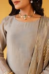 Palak & Mehak_Gray Chanderi Zari Round Neck Kurta Sharara Set _at_Aza_Fashions