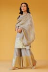 Buy_Palak & Mehak_Gray Chanderi Zari Round Neck Kurta Sharara Set _at_Aza_Fashions