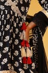 Buy_Palak & Mehak_Black Crepe Tassels, Embroidery V-neck Floral Print Angarkha Set _Online_at_Aza_Fashions