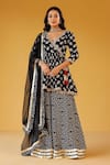Buy_Palak & Mehak_Black Crepe Tassels, Embroidery V-neck Floral Print Angarkha Set _at_Aza_Fashions