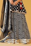 Palak & Mehak_Black Crepe Tassels, Embroidery V-neck Floral Print Angarkha Set _at_Aza_Fashions