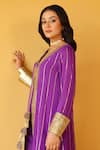 Buy_Palak & Mehak_Purple Rayon Tassels V-neck Striped Kurta Set 