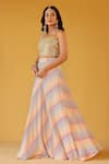 Buy_Palak & Mehak_Yellow Chanderi, Crepe Open Neck Multi Color Striped Crop Top And Skirt Set _Online_at_Aza_Fashions