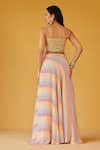 Shop_Palak & Mehak_Yellow Chanderi, Crepe Open Neck Multi Color Striped Crop Top And Skirt Set _at_Aza_Fashions