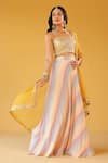 Buy_Palak & Mehak_Yellow Chanderi, Crepe Open Neck Multi Color Striped Crop Top And Skirt Set _at_Aza_Fashions
