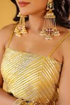 Shop_Palak & Mehak_Yellow Chanderi, Crepe Open Neck Multi Color Striped Crop Top And Skirt Set 