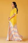 Palak & Mehak_Yellow Chanderi, Crepe, Cotton Open Neck, Multi Color Striped Tunic And Skirt Set _at_Aza_Fashions