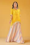 Buy_Palak & Mehak_Yellow Chanderi, Crepe, Cotton Open Neck, Multi Color Striped Tunic And Skirt Set _at_Aza_Fashions