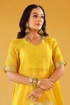 Buy_Palak & Mehak_Yellow Chanderi, Crepe, Cotton Open Neck, Multi Color Striped Tunic And Skirt Set 