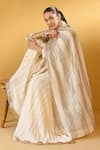 Shop_Palak & Mehak_Off White Chanderi Zari Round Neck Striped Kurta Sharara Set _Online_at_Aza_Fashions