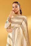 Palak & Mehak_Off White Chanderi Zari Round Neck Striped Kurta Sharara Set _at_Aza_Fashions