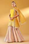 Buy_Palak & Mehak_Yellow Chanderi, Crepe Embroidery Round Neck Kurta Set _at_Aza_Fashions