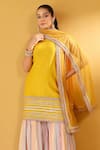 Shop_Palak & Mehak_Yellow Chanderi, Crepe Embroidery Round Neck Kurta Set _Online_at_Aza_Fashions