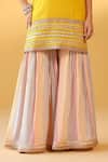 Palak & Mehak_Yellow Chanderi, Crepe Embroidery Round Neck Kurta Set _at_Aza_Fashions