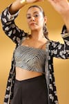 Palak & Mehak_Black Crepe Embroidery Open , Square Floral Print Jacket And Pant Set _Online_at_Aza_Fashions