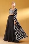 Buy_Palak & Mehak_Black Crepe Embroidery Open , Square Floral Print Jacket And Pant Set _Online_at_Aza_Fashions
