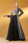 Shop_Palak & Mehak_Black Crepe Embroidery Open , Square Floral Print Jacket And Pant Set _Online_at_Aza_Fashions