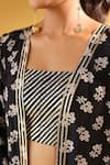 Palak & Mehak_Black Crepe Embroidery Open , Square Floral Print Jacket And Pant Set _at_Aza_Fashions