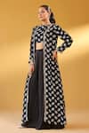 Buy_Palak & Mehak_Black Crepe Embroidery Open , Square Floral Print Jacket And Pant Set 