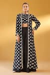 Shop_Palak & Mehak_Black Crepe Embroidery Open , Square Floral Print Jacket And Pant Set _at_Aza_Fashions