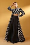 Buy_Palak & Mehak_Black Crepe Embroidery Open , Round Floral Print Jacket Set _at_Aza_Fashions
