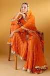 Buy_Palak & Mehak_Orange Chanderi Zari Round Neck Designer Kurta Sharara Set _Online_at_Aza_Fashions