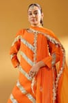 Shop_Palak & Mehak_Orange Chanderi Zari Round Neck Designer Kurta Sharara Set _Online_at_Aza_Fashions