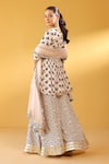 Shop_Palak & Mehak_Cream Crepe Tassels V-neck Floral Angarkha Set _at_Aza_Fashions