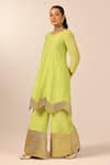 Buy_Palak & Mehak_Green Chanderi Zari Round Neck Kurta Sharara Set _Online_at_Aza_Fashions