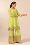 Shop_Palak & Mehak_Green Chanderi Zari Round Neck Kurta Sharara Set _at_Aza_Fashions