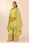 Buy_Palak & Mehak_Green Chanderi Zari Round Neck Kurta Sharara Set _at_Aza_Fashions