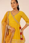 Shop_Palak & Mehak_Yellow Crepe Tassels, Embroidery V-neck Angarkha Palazzo Set _Online_at_Aza_Fashions