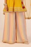Palak & Mehak_Yellow Crepe Tassels, Embroidery V-neck Angarkha Palazzo Set _at_Aza_Fashions