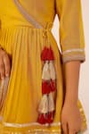 Buy_Palak & Mehak_Yellow Crepe Tassels, Embroidery V-neck Angarkha Palazzo Set 