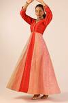 Shop_Palak & Mehak_Red Chanderi Sequins, Embroidery V-neck Multi Color Anarkali Set _at_Aza_Fashions