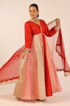 Buy_Palak & Mehak_Red Chanderi Sequins, Embroidery V-neck Multi Color Anarkali Set _at_Aza_Fashions