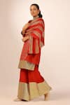 Palak & Mehak_Red Chanderi Embroidery, Zari Round Neck Kurta Sharara Set _Online_at_Aza_Fashions